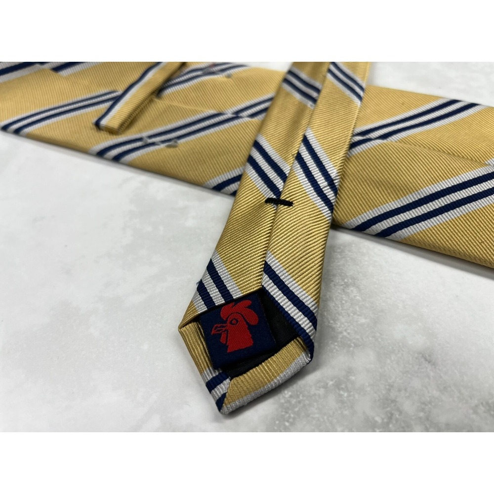Rooster‎ Repp Silk Men's Necktie Striped Yellow Blue *Flaw Missing Brand Label - Picture 5 of 7
